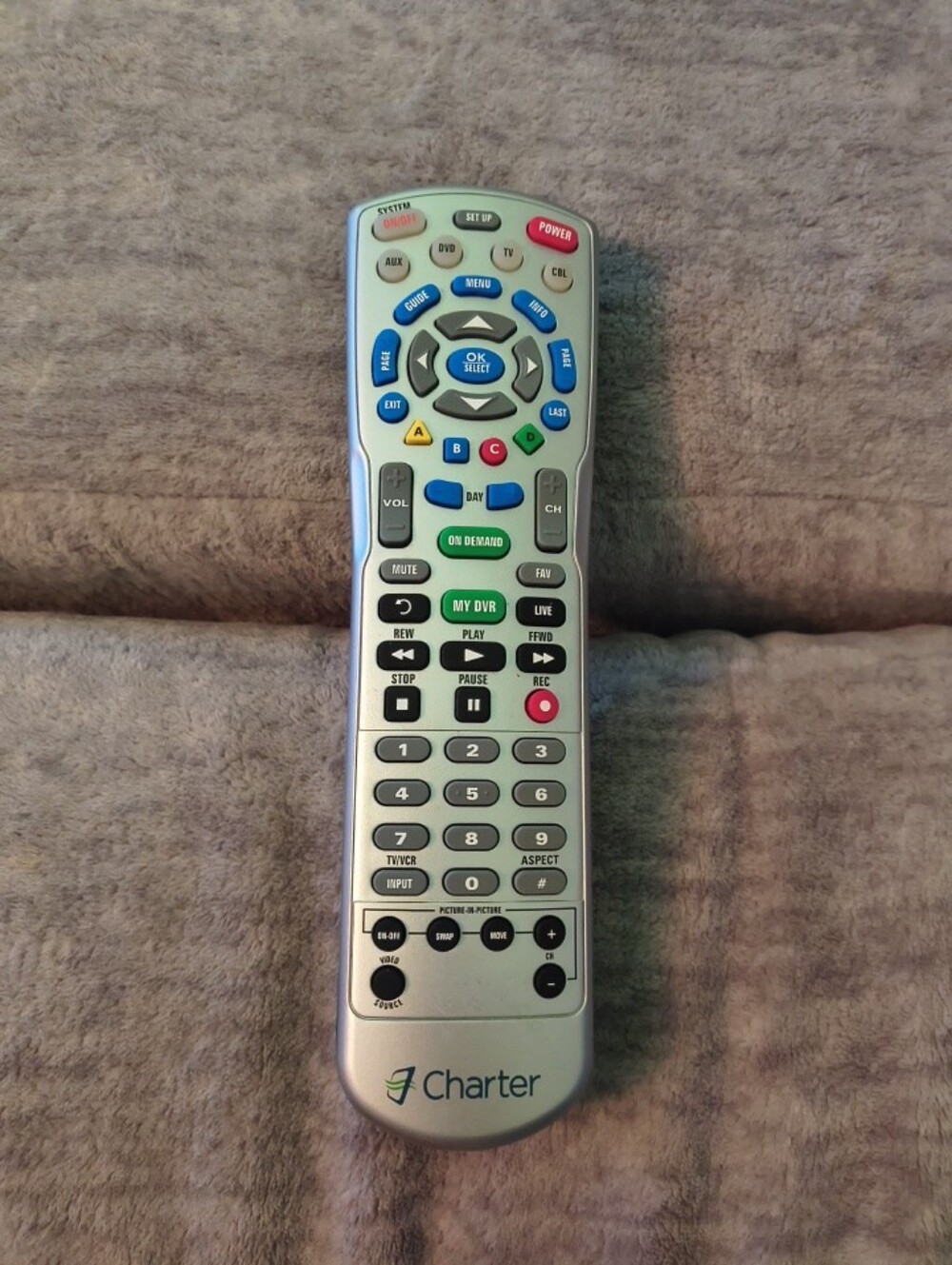 Charter Club Silver TV/DVR Remote with Multicolor Buttons